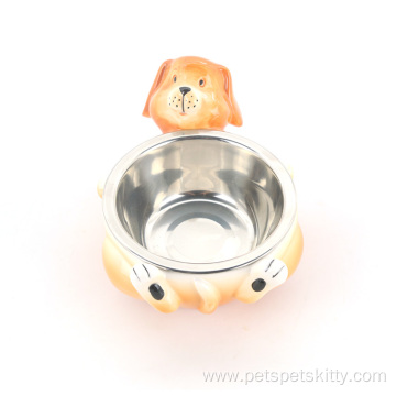 Pet Feeding Bowl Dog Metal Bowl With Ceramic